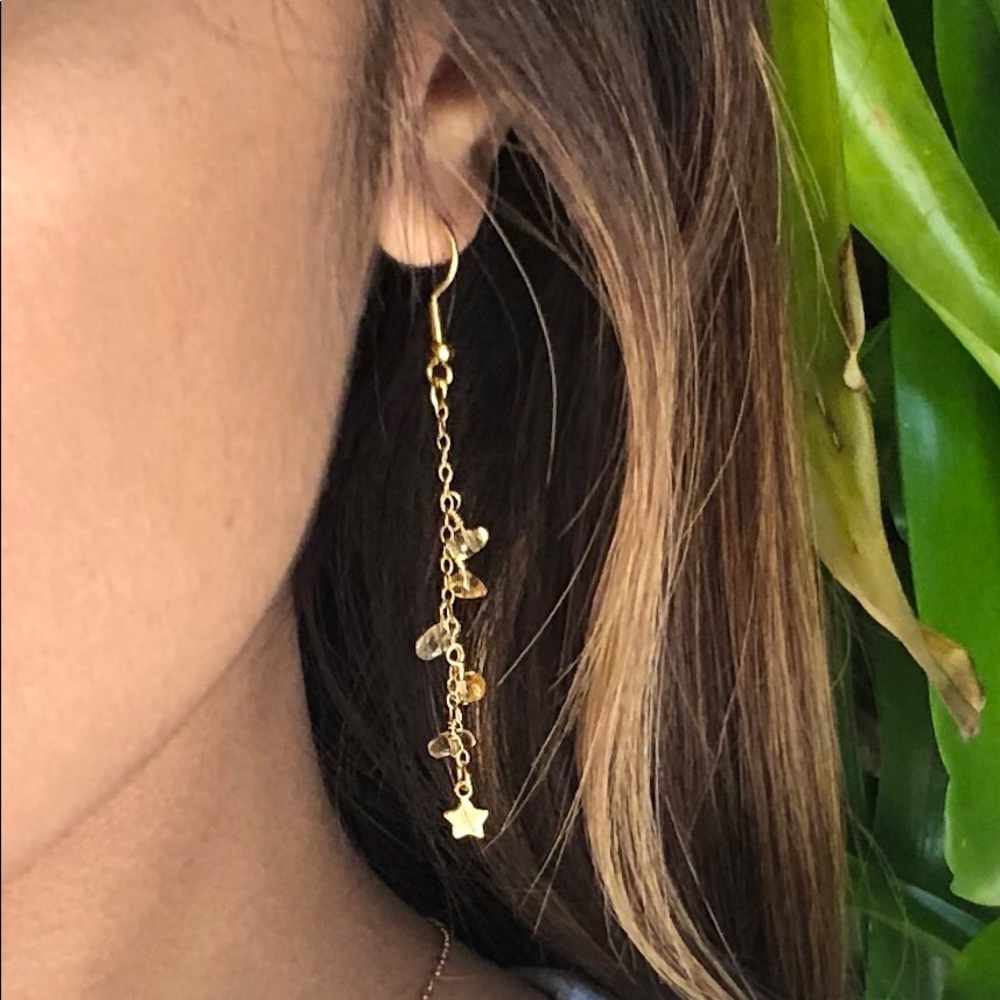 Citrine Earrings / Gemstone Dangle w/ Star Charm